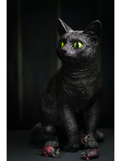 GRAND CHAT RESINE NOIR 46.3CM X 30.2CM X 56CM