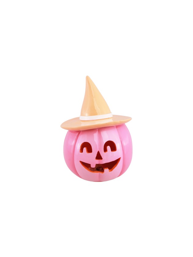 CITROUILLE RESINE ROSE AVEC CHAPEAU ORANGE PASTEL SUMMERWEEN 12.5CM X 12.3CM X 17CM