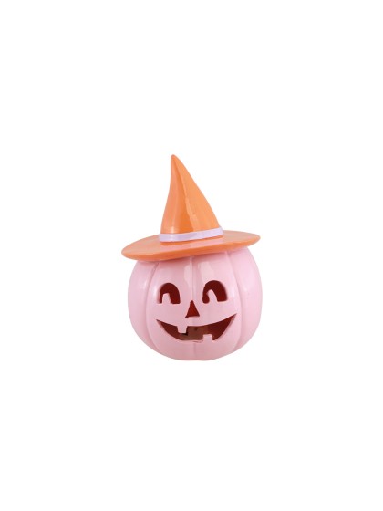 CITROUILLE RESINE ROSE PASTEL AVEC CHAPEAU ORANGE SUMMERWEEN 12.5CM X 12.3CM X 17CM