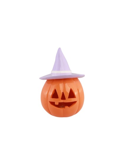 POLYRESIN ORANGE PUMPKIN WITH LIGHT PURPLE HAT 12.5CM X 12.3CM X 17CM