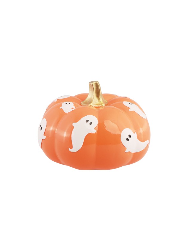 POLYRESIN ORANGE PUMPKIN WITH GHOSTS 15.5CM X 15.5CM X 11CM