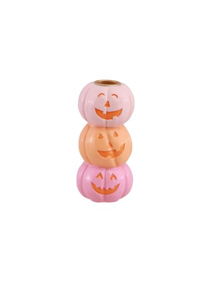KERZENHALTER KUNSTHARZ 3 KÜRBISSE SOURIANTES SUMMERWEEN 6.3CM X 6.3CM X 13CM
