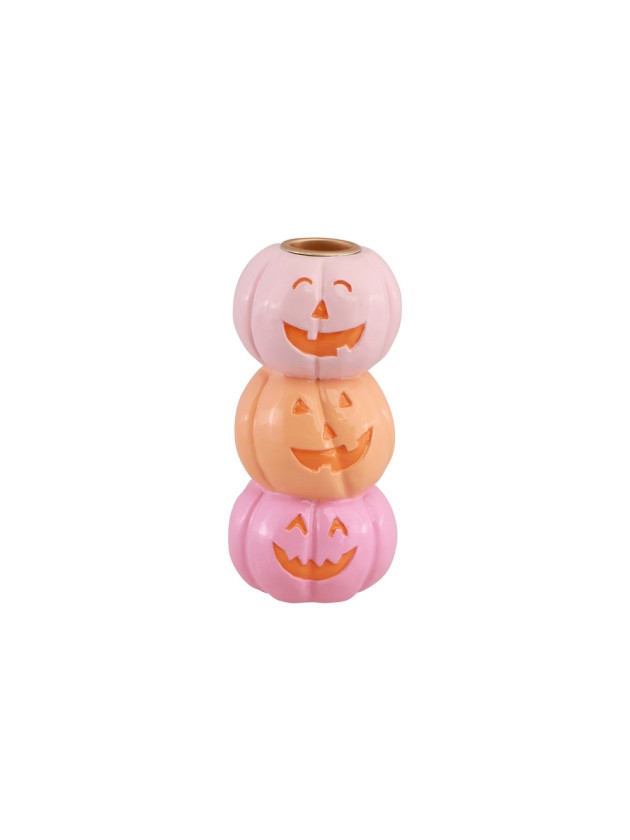 BOUGEOIR RESINE 3 CITROUILLES SOURIANTES SUMMERWEEN 6.3CM X 6.3CM X 13CM