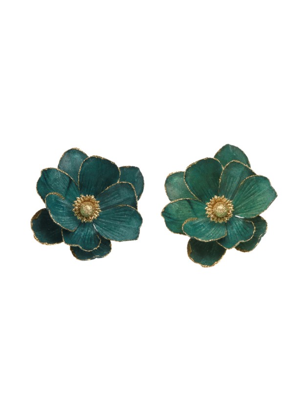 FLEUR DECO TEAL SUR CLIP - 2 ASS DIA 16CM X 12CM
