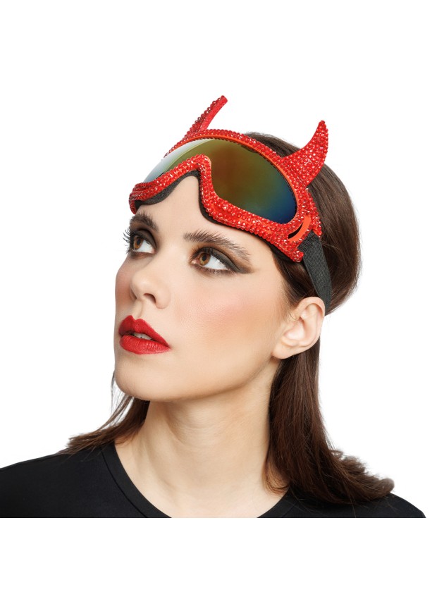 RED DEVIL DIAMONDS STRASS SKI GOGGLES 18CM X 13CM