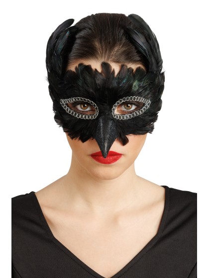 MASQUE CORBEAU PLUMES NOIR 17CM X 12CM X 15CM