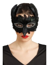 MASQUE CORBEAU PLUMES NOIR 17CM X 12CM X 15CM