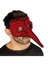 MASKE MEDECIN PESTE SAMT BORDEAUX PERLEN SCHWARZ 17CM X 26CM X 12.5CM
