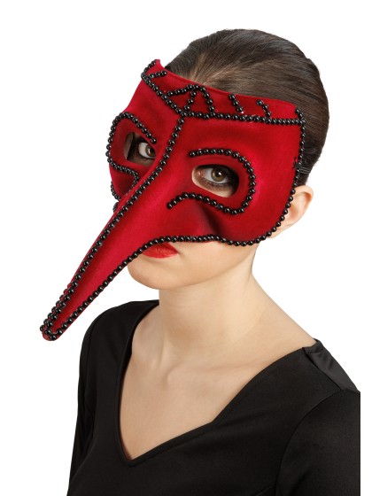 MASKE MEDECIN PESTE SAMT BORDEAUX PERLEN SCHWARZ 17CM X 26CM X 12.5CM