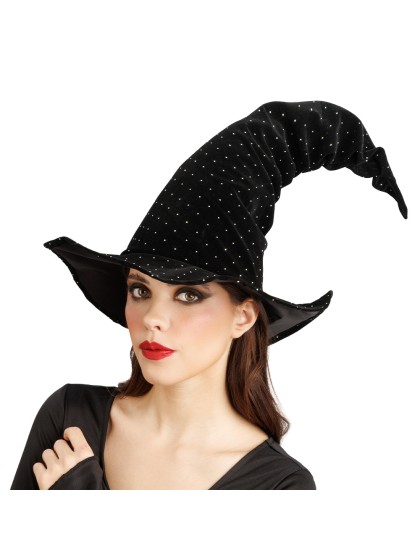 HEXENHUT SAMT SCHWARZ UND STRASS 40CM X 40CM X 34CM