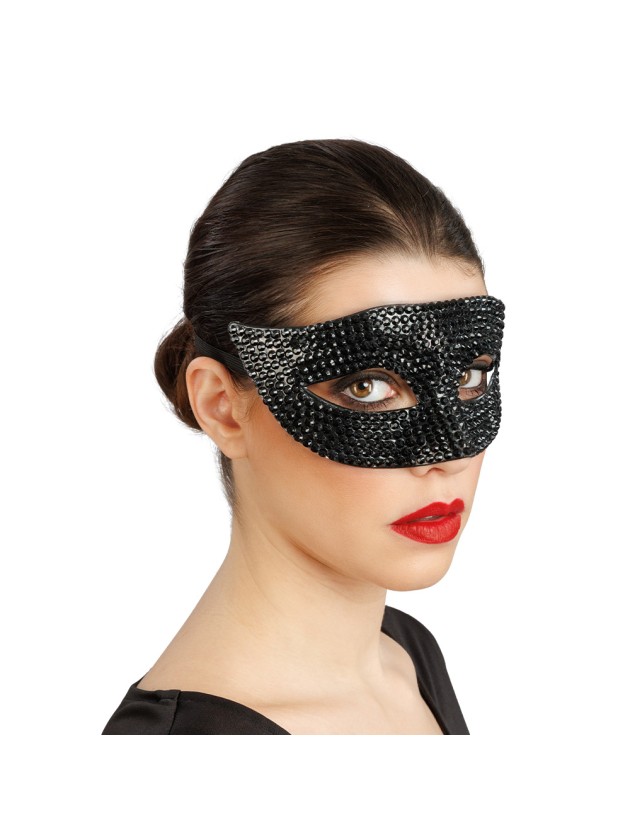 HALB MASKE STRASS DIAMONDS SCHWARZ 17CM X 8CM X 8.5CM