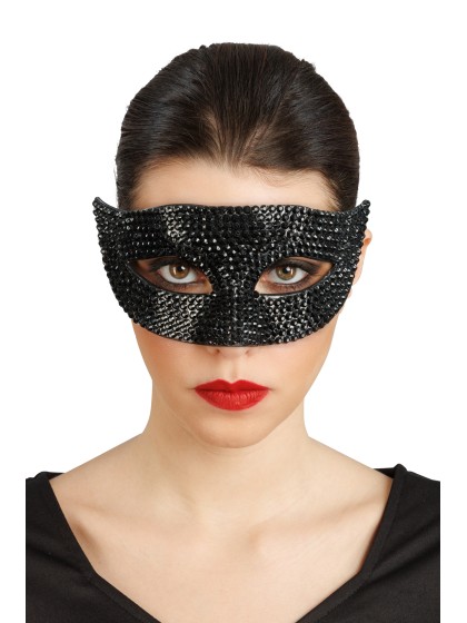 HALB MASKE STRASS DIAMONDS SCHWARZ 17CM X 8CM X 8.5CM