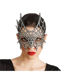 HALB MASKE SPINNENNETZ STRASS SILBER 21CM X 2.5CM X 20CM