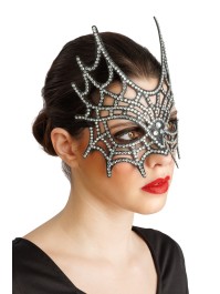 DEMI MASQUE TOILE D’ARAIGNEE STRASS ARGENT 21CM X 2.5CM X 20CM