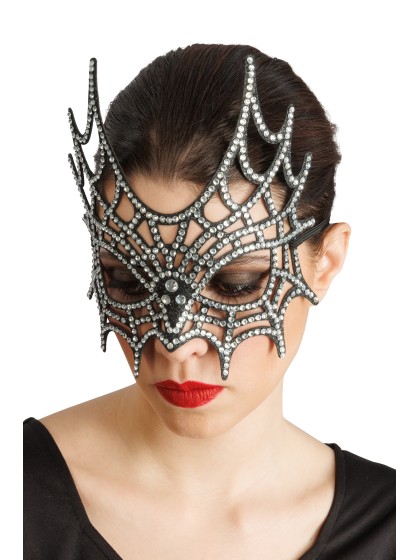 HALB MASKE SPINNENNETZ STRASS SILBER 21CM X 2.5CM X 20CM