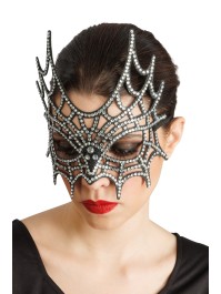 HALB MASKE SPINNENNETZ STRASS SILBER 21CM X 2.5CM X 20CM