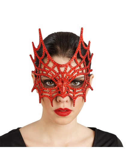 HALB MASKE SPINNENNETZ STRASS ROT 21CM X 2.5CM X 20CM