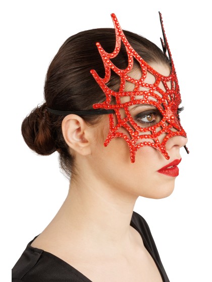 HALB MASKE SPINNENNETZ STRASS ROT 21CM X 2.5CM X 20CM