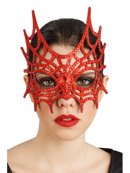HALB MASKE SPINNENNETZ STRASS ROT 21CM X 2.5CM X 20CM