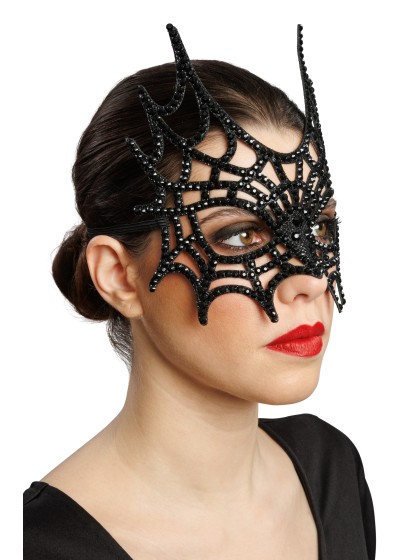 DEMI MASQUE TOILE D’ARAIGNEE STRASS NOIR 21CM X 2.5CM X 20CM