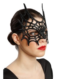 BLACK STRASS SPIDERWEB HALF MASK 21CM X 2.5CM X 20CM