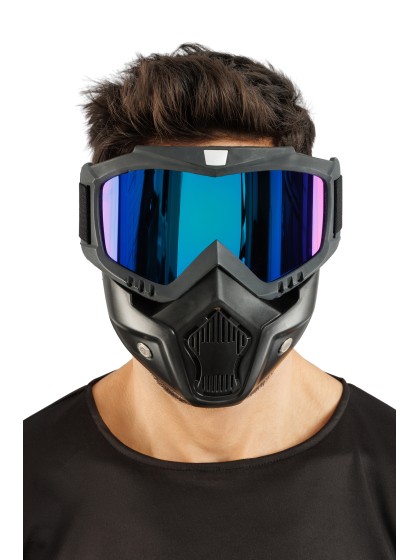 MASQUE BLOC NOIR LUNETTES REFLET BLEU 19CM X 5CM X 19CM