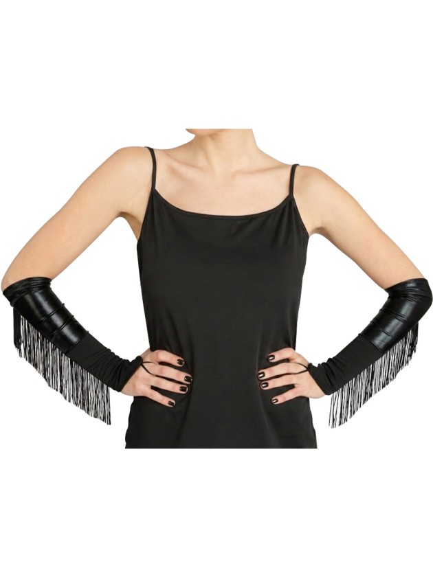 BLACK GLOVES WITH FRINGES ONE SIZE - 36CM