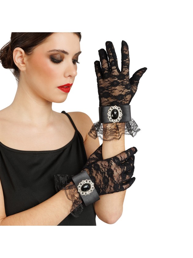 GANTS DENTELLE AVEC PIERRE NOIRE TU - 25CM