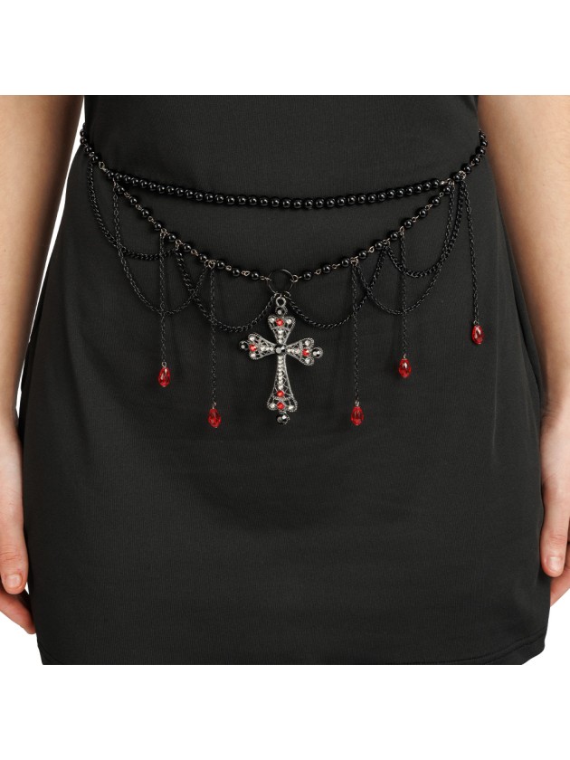 BLACK PEARLS AND CROSS BELT CHAIN 70CM X 0.5CM X 16CM