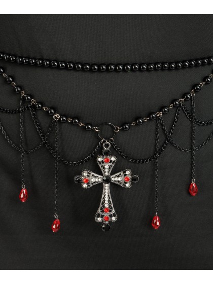 GÜRTEL PERLEN SCHWARZ UND CROIX 70CM X 0.5CM X 16CM