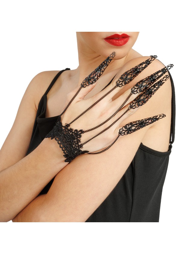 BLACK LACE AND METAL HAND JEWEL 15CM X 1CM X 22CM