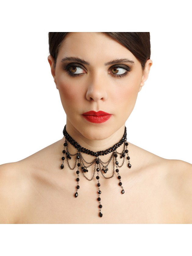 COLLIER PERLES NOIRES 30CM X 0.3CM X 11CM