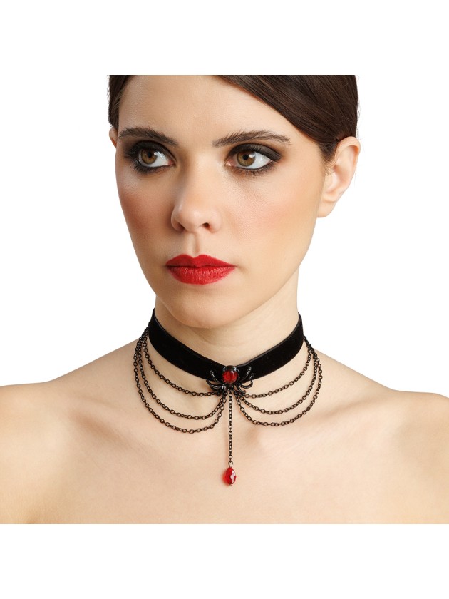 BLACK VELVET RUBY SPIDER NECKLACE 30CM X 0.5CM X 9.5CM