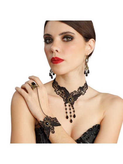 KIT 3 PCS - COLLIER BOUCLES D’OREILLES BRACELET AVEC BAGUE BUTTERFLY DENTELLE COLLIER: 30CM X0.5CM X 20CM BO: 2CM X 0.5CM X 7