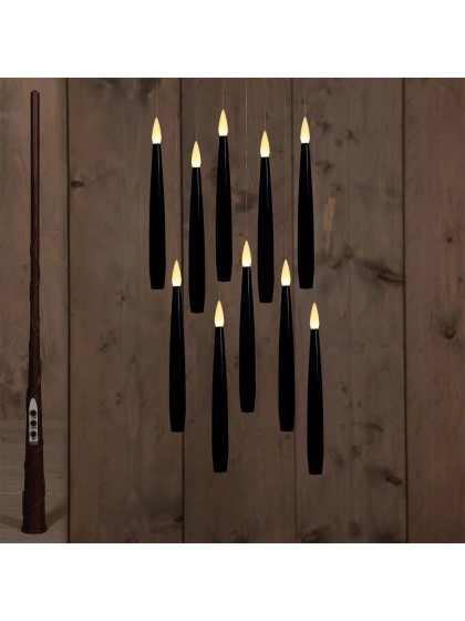 10 BLACK LED FLOATING CANDLES WITH MAGIC STICK CANDLE: 1.5CM X 1.5CM X 15CM MAGIC STICK: 2CM X 2CM X 35CM