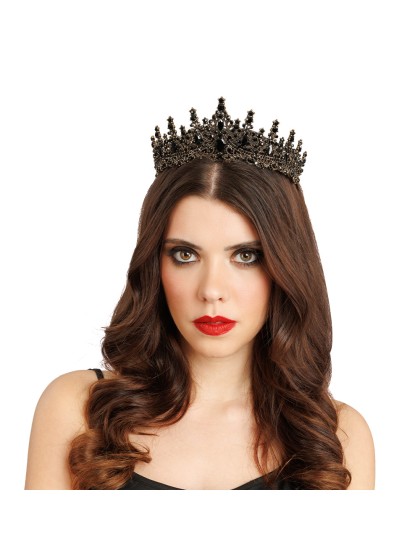 BLACK STONES GOTHIC QUEEN CROWN TIARA 16.5CM X 15CM X 6.5CM
