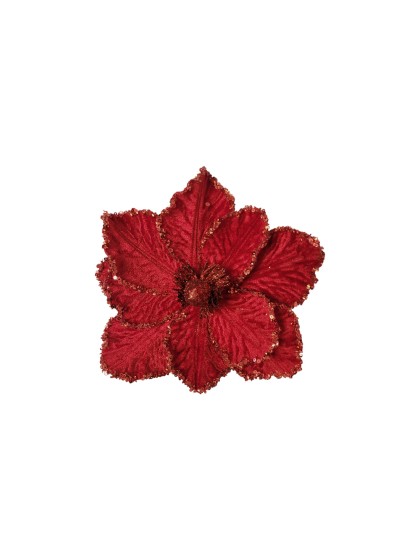 POINSETTIA SEQUINS ROUGES SUR CLIP DIA 24CM X 16CM