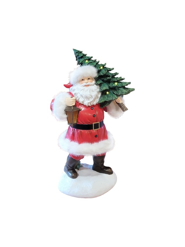 PERE NOEL RESINE/FOURRURE SAPIN LED 24.6CM X 18CM X 44CM