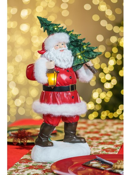 PERE NOEL RESINE/FOURRURE SAPIN LED 24.6CM X 18CM X 44CM