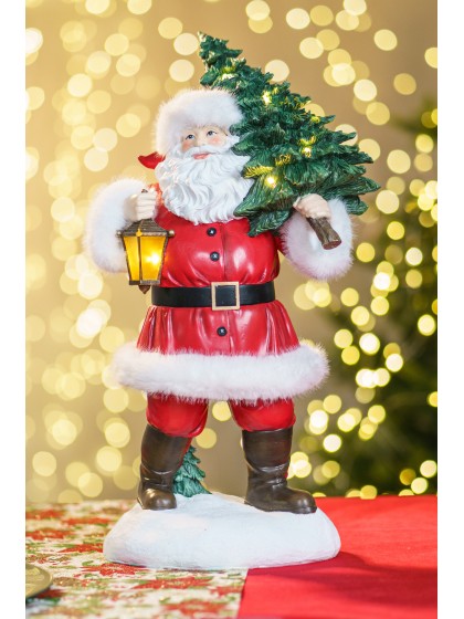PERE NOEL RESINE/FOURRURE SAPIN LED 24.6CM X 18CM X 44CM