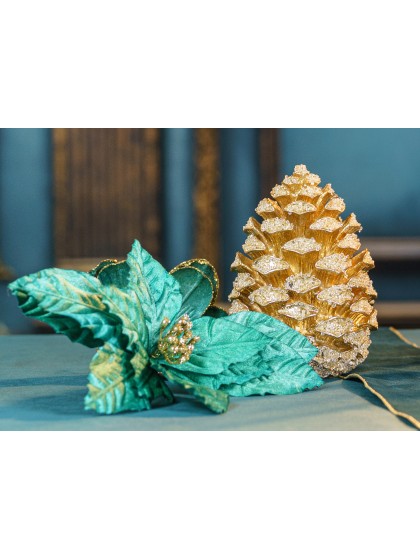 POMME DE PIN RESINE OR GIVRE PM DIA 14CM X 19.3CM