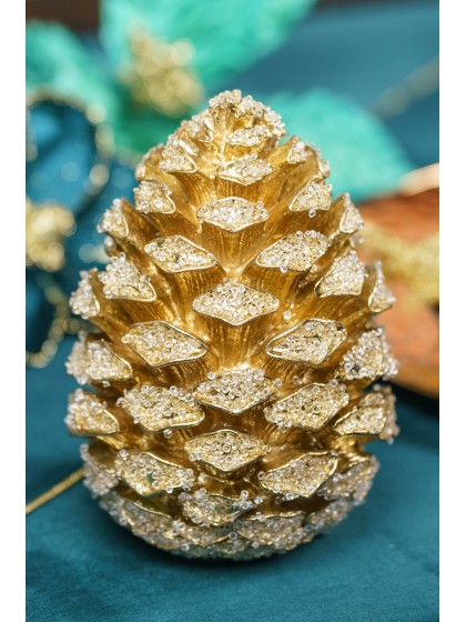 POMME DE PIN RESINE OR GIVRE PM DIA 14CM X 19.3CM