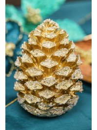 POMME DE PIN RESINE OR GIVRE PM DIA 14CM X 19.3CM