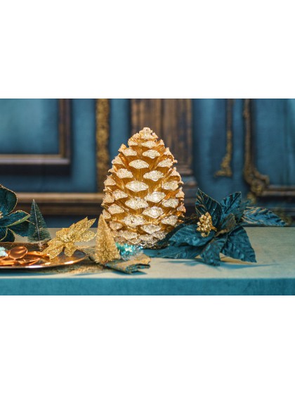 POMME DE PIN RESINE OR GIVRE GM DIA 19CM X 25.7CM