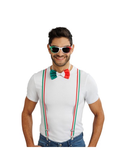 KIT SUPPORTER 3 PCS ITALIE BRETELLES: 2.5CM X 0.5CM X 100CMNOEUD PAPILLON: 13CM X 1.5CM X 7CMLUNETTES: 14.5CM X 4.5CM