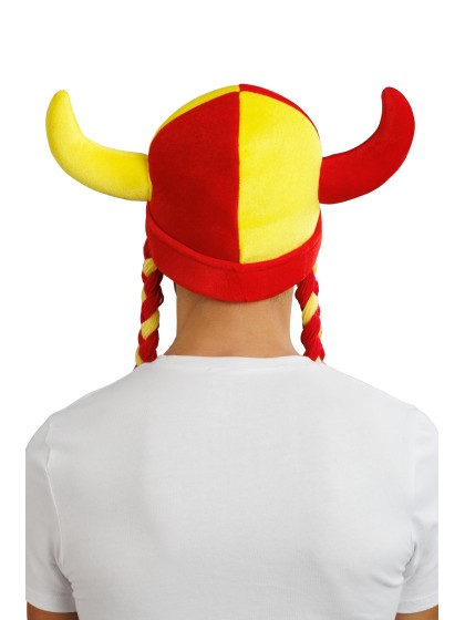 CASQUE TISSUS CORNES ET TRESSES SUPPORTER ROUGE ET JAUNE 34CM X 4.5CM X 56CM