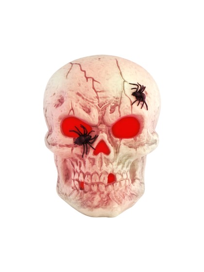 TETE DE MORT PLASTIQUE AVEC LED ROUGE 23CM X 25CM X 33CM
