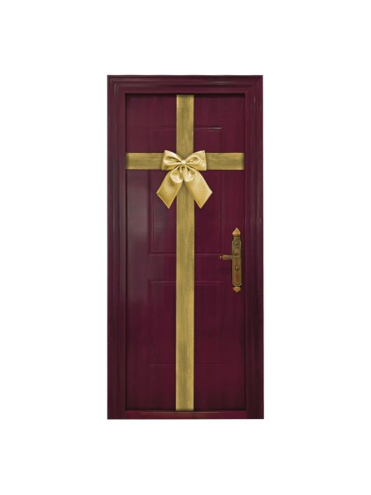 SHINY GOLD DOOR BOW 33CM X 6CM X 40CM