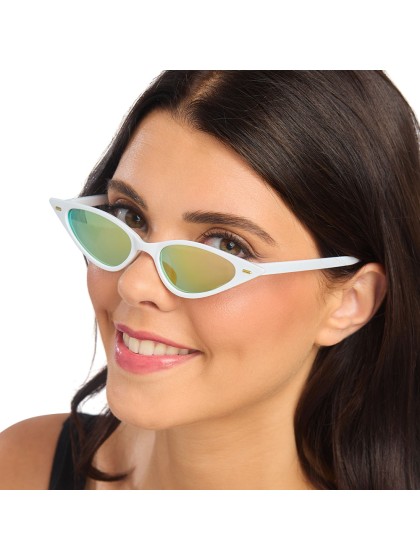 LUNETTES PIN UP VINTAGE BLANCHES EFFET MIROIR 15.5CM X 15CM X 3.2CM