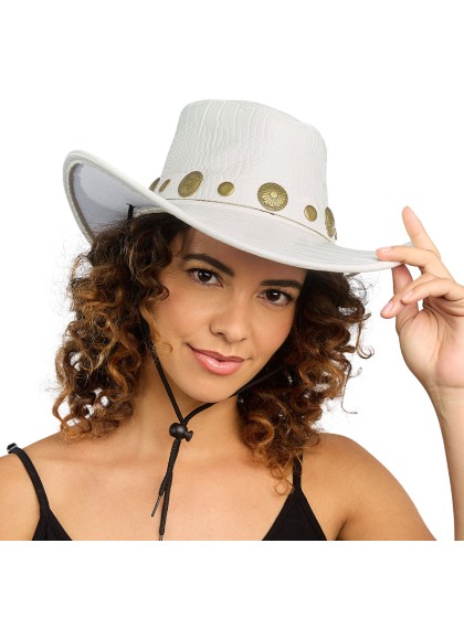 CHAPEAU DE COWBOY EFFET CROCO BLANC TU